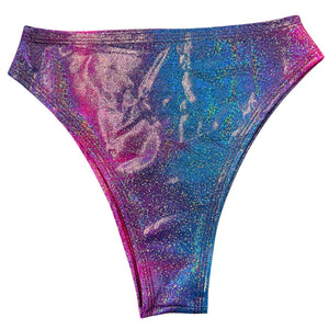 FESTIE BESTIE | Pink/Blue Holographic High Waisted High Cut Bottoms, Festival Bottoms, Rave Bottoms, Rave Outfit