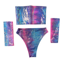 Load image into Gallery viewer, FESTIE BESTIE | Pink/Blue Holographic High Waisted High Cut Bottoms, Festival Bottoms, Rave Bottoms, Rave Outfit
