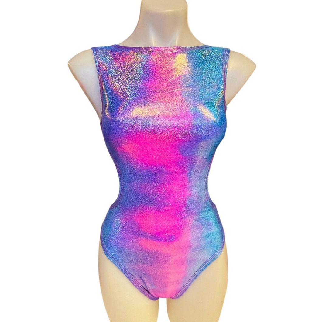 FESTIE BESTIE | Pink/Blue Holographic Aria Cut-Out Bodysuit |