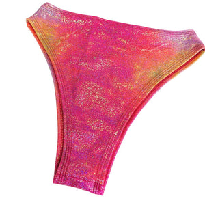 FESTIE BESTIE | Pink/Orange Holographic High Waisted High Cut Bottoms, Festival Bottoms, Rave Bottoms, Rave Outfit