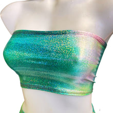 Load image into Gallery viewer, FESTIE BESTIE | Seafoam Holographic Tube Top, Women&#39;s Festival Top, Rave Top