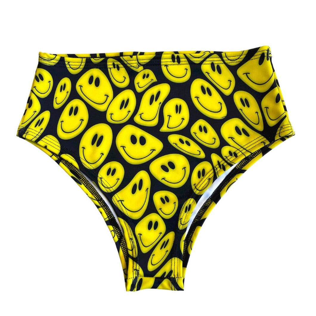 YELLOW SMILES | Regular High Waisted Bottoms, Festival Bottoms, Rave Bottoms, Black Rave Outfit