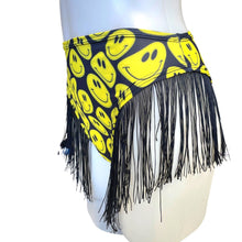Load image into Gallery viewer, YELLOW SMILES  | Fringe High Waisted High Cut Bottoms, Festival Bottoms, Rave Bottoms, Black Rave Outfit