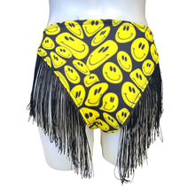 Load image into Gallery viewer, YELLOW SMILES  | Fringe High Waisted High Cut Bottoms, Festival Bottoms, Rave Bottoms, Black Rave Outfit
