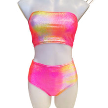 Load image into Gallery viewer, FESTIE BESTIE | Pink/Orange Holographic Tube Top, Women&#39;s Festival Top, Rave Top