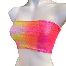 Load image into Gallery viewer, FESTIE BESTIE | Pink/Orange Holographic Tube Top, Women&#39;s Festival Top, Rave Top