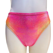Load image into Gallery viewer, FESTIE BESTIE | Pink/Orange Holographic High Waisted High Cut Bottoms, Festival Bottoms, Rave Bottoms, Rave Outfit