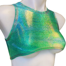 Load image into Gallery viewer, FESTIE BESTIE | Seafoam Holographic Underboob Sporty Crop Top, Women&#39;s Festival Top, Rave Top