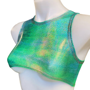 FESTIE BESTIE | Seafoam Holographic Underboob Sporty Crop Top, Women's Festival Top, Rave Top