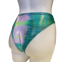 Load image into Gallery viewer, FESTIE BESTIE | Seafoam Holographic High Waisted High Cut Bottoms, Festival Bottoms, Rave Bottoms, Rave Outfit