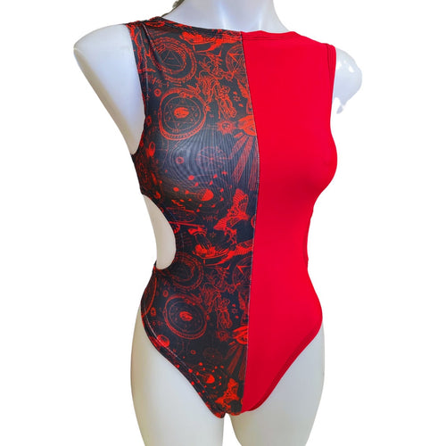 SPELLCASTER | Aria Cut-Out Bodysuit | Black and Red