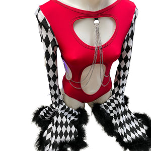 HARLEY | Aria Cut-Out Cascade Bell Sleeve Bodysuit with Fluff and Chain Detail