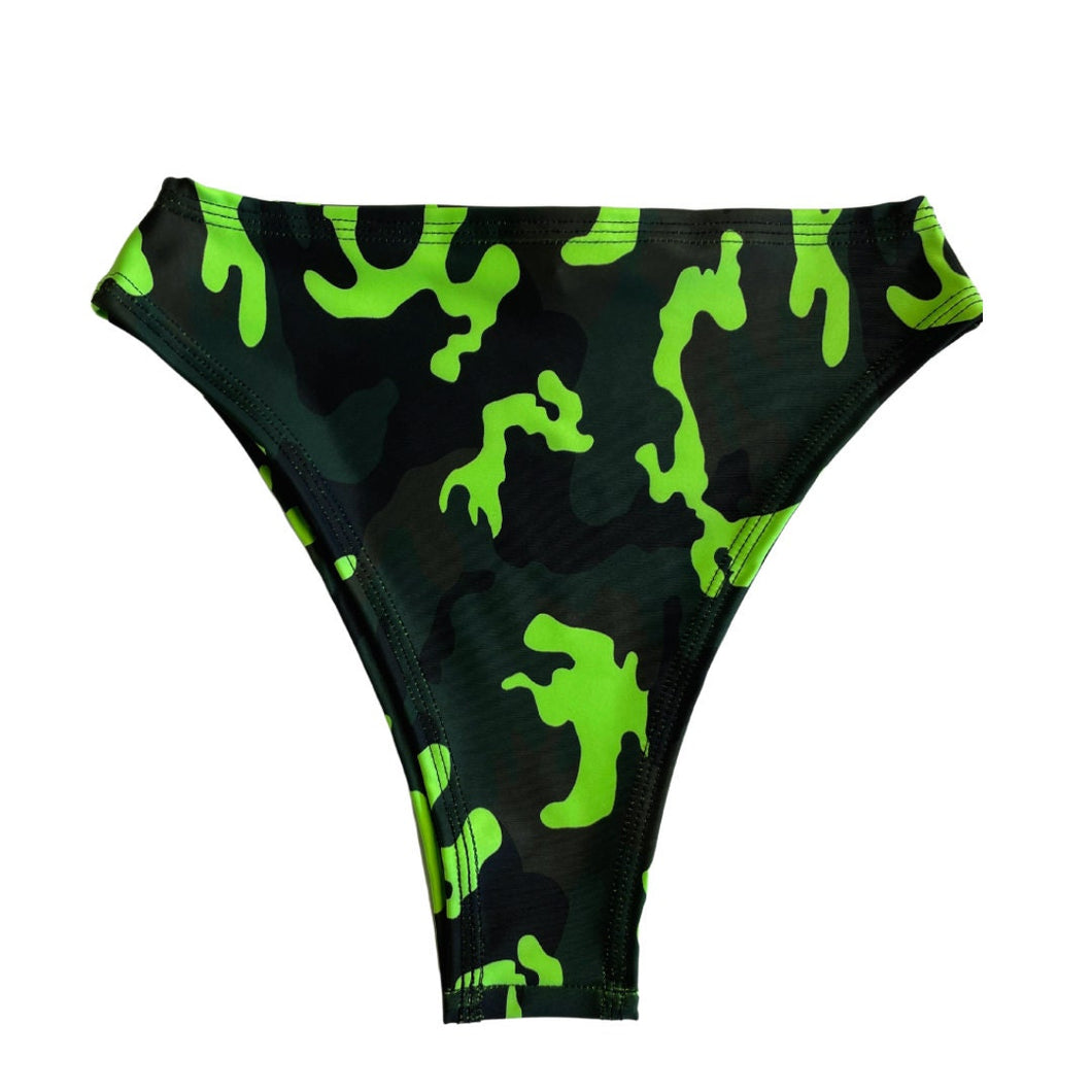 KOMBAT | High Waisted High Cut Bottoms, Festival Bottoms, Rave Bottoms, Camo Rave Outfit